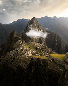 Explore the stunning aerial perspective of Machu Picchu, a renowned Incan citadel in Peru.